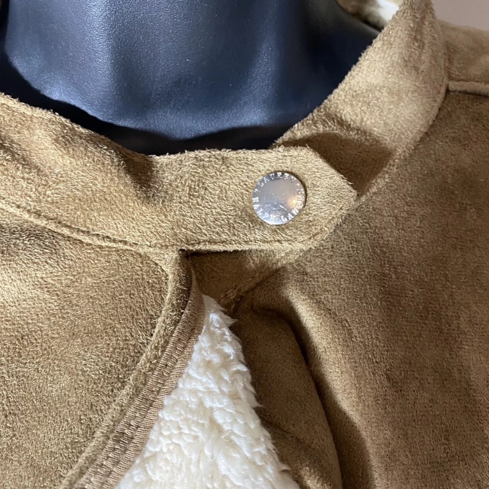 Lauren Ralph Lauren Women’s Faux Suede Sherpa Lined Moto Jacket Brown XL - Picture 5 of 14